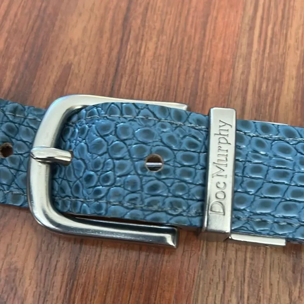 Doc Murphy reversible belt American flag turtle Florida denim blue size 35-39
